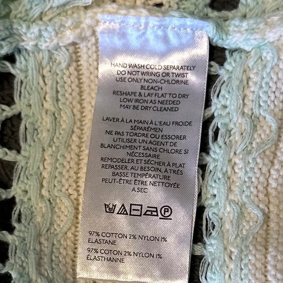 Maeve | Anthropologie | Open Cardigan White and Mint Green Knit Cotton - Picture 6 of 9
